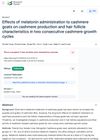 Effects of Melatonin Administration to Cashmere Goats on Cashmere Production and Hair Follicle Characteristics in Two Consecutive Cashmere Growth Cycles