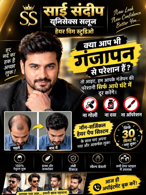 🔥 गंजापनामुळे तुमचा Look आणि Confidence कमी झाला आहे का? 🔥

आता गंजापन लपवण्याची नाही… नवा Look मि