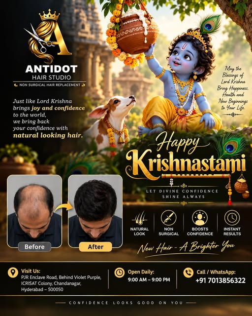 Happy Krishna Jayanthi from Antidot Hair Studio! ✨🦚

Just as Lord Krishna brings joy, positivity & 