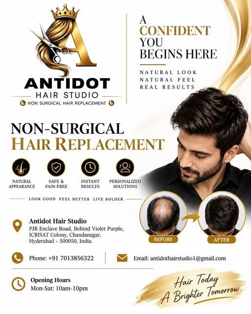Non-Surgical Hair Replacement in Hyderabad | Antidot Hair Studio ✨

Looking for a natural-looking so