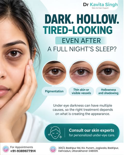Dark circles can result from pigmentation, anatomy, visible vessels and other individual factors.
#D
