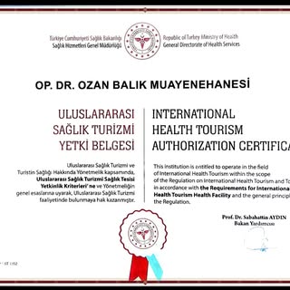 Assoc.Prof.Dr.Ozan BALIK is certified with an International Medical Tourism License. License No.: ST