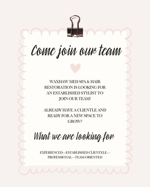 We’re growing! ✨

Waxhaw Med Spa & Hair Restoration is looking for an established stylist to join ou