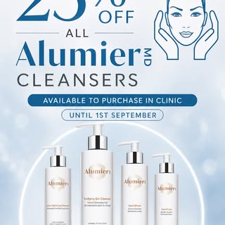 AlumierMD cleansers now on offer until 1st September - available to purchase in clinic only!

Alumie