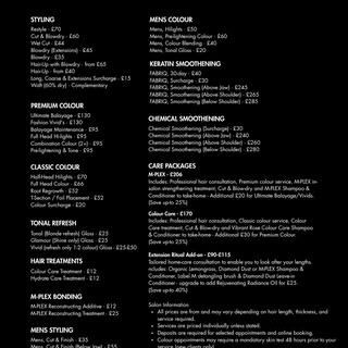HAIRDRESSING SERVICE MENU