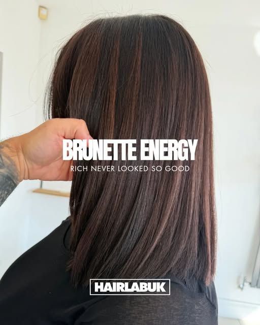 Brunette energy 

Rich, glossy brunette with soft dimension running through the hair for a finish th