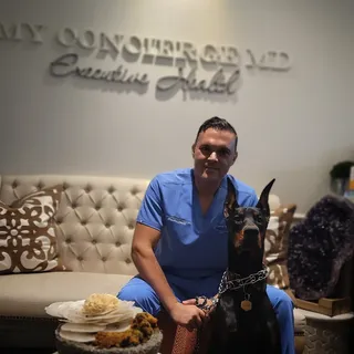 Clyde visiting the office today! He looks scary but loves to say hi to everyone he meets..

#concier