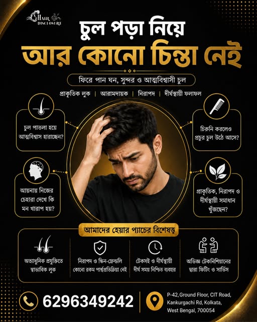 চুল পড়া নিয়ে আর লুকিয়ে রাখার দরকার নেই!
আবার ফিরে পান ঘন, স্টাইলিশ ও আত্মবিশ্বাসী লুক।

চুল পাতলা