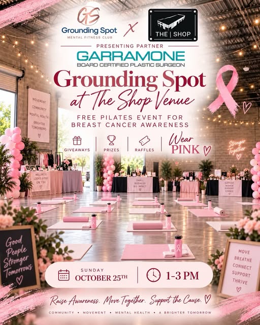 Join Grounding Spot at The Shop Venue for a special Breast Cancer Awareness Pilates event on Sunday,