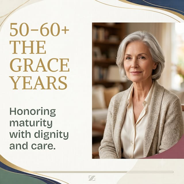 50-60+ | THE GRACE YEARS 🌸

Honoring maturity with dignity and care.

WHAT CHANGES? 🧬

➡️ 30% coll