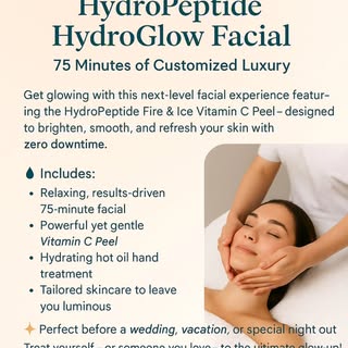 ✨Glow up time!✨
Treat yourself to the HydroPeptide HydroGlow Facial — 75 minutes of custom skincare 