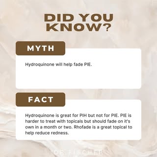 Myth of Fact? Hydroquinone will definitely NOT help reduce redness associated with PIE.

PIE (Post I