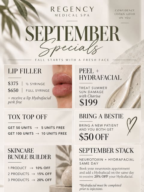 September Specials are here at Regency Medical Spa! 🍂

Fall is the perfect time to refresh, rejuven
