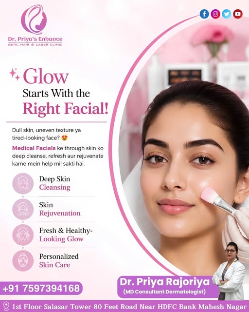 ✨ Glow Starts With the Right Facial! ✨

Dull skin, uneven texture ya tired-looking face? 💆‍♀️
Medic