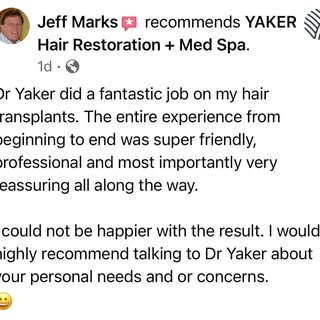 Dr. Joseph Yaker is your greatest fan! Your hair success is his success. YAKER Hair Restoration + Me