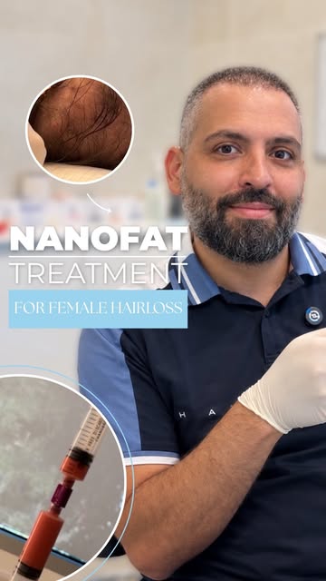 Advanced female pattern hair loss requires more than one approach.

In this case, Nanofat is used al