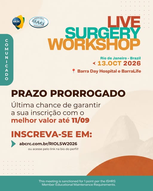 Última chance de garantir sua vaga com o melhor valor para o Live Surgery Workshop da ABCRC!

Após 1