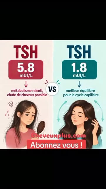 TSH 5.8 vs TSH 1.8 : deux chiffres, deux vies capillaires 🦋
Une TSH élevée peut ralentir le métabol