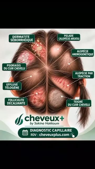 😳 8 cuirs chevelus, 8 pathologies différentes... reconnais-tu le tien ?
Chaque zone de cette image 
