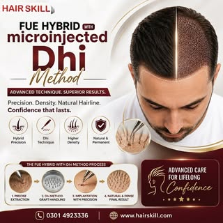 Experience the future of hair restoration with the advanced FUE Hybrid with microinjected DHI method