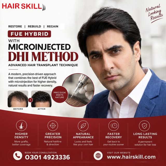 Restore your confidence with the advanced FUE Hybrid and Microinjected DHI Method at Hair Skill Clin
