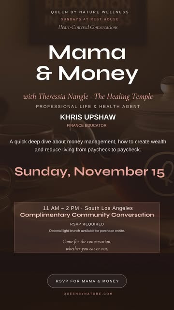 RSVP now⬇️
The second series of Sundays at the Rest House.☕️

Mama & Money Sunday Nov 15th 
Maybe yo