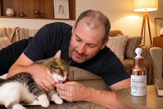 🐱 Gatinho adora lamber o tutor, né? Mas se você usa minoxidil, tem um cuidado extra! 💜 E mostre pa