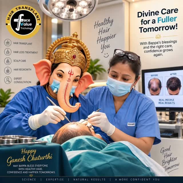 What if Bappa himself performed your hair transplant? 🐘🩺🙏”

This Ganesh Chaturthi, Bappa is here 