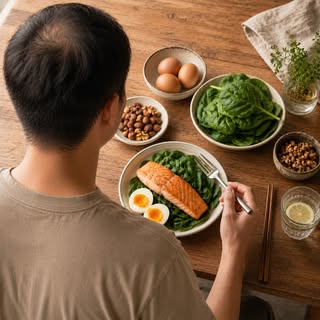 頭髮長得好不好，跟你每天吃什麼直接相關
很多男生的落髮問題，其實從飲食就開始了
想要毛髮濃密，日常可以補充這5種關鍵營養素：

🥩 蛋白質
頭髮主要由角蛋白構成
蛋白質攝取不足，毛囊缺乏原料，髮質自