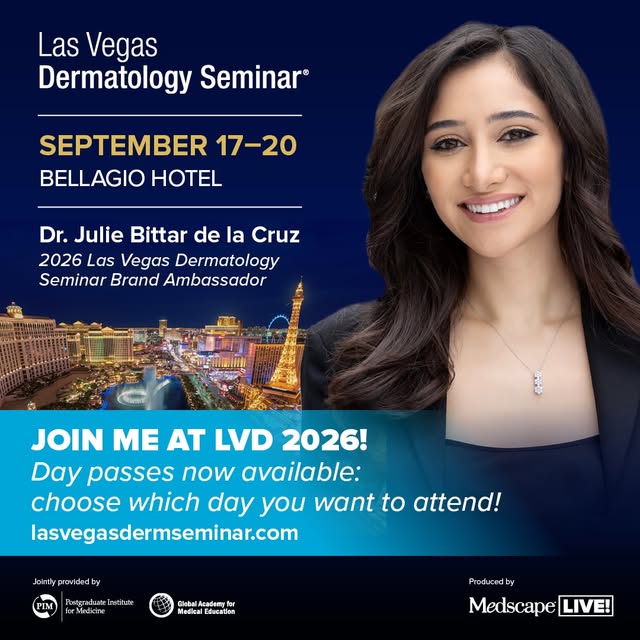 Vegas bound! ✈️ Join me at the Bellagio for the 27th Annual Las Vegas Dermatology Seminar.
Flexible 