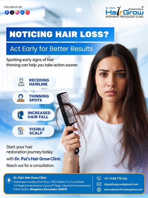 ✨ Noticing Hair Loss? Don’t Ignore the Early Signs! ✨

Hair thinning can begin gradually, but recogn