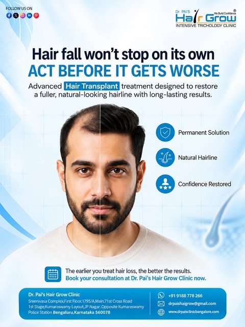 ✨ Hair Fall Won’t Stop on Its Own — Take Action Early! ✨

Hair loss can affect your confidence and o
