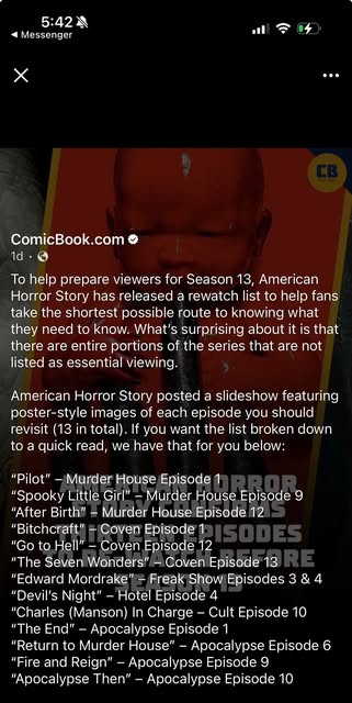 AHS syllabus. American Horror Story released a list of previous episodes that should be viewed befor