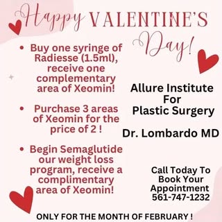 Our Valentines Special is for the month of February @allureplasticsurgery  Call us at 561-747-1232 t