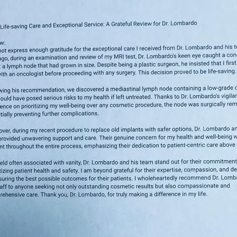 Humbled by this google review from a grateful patient 😊#allureplasticsurgery #drlombardo @allurejml