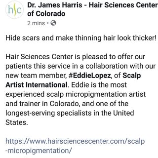 Ty Dr. Harris and World Class Team at Hair Sciences of Colorado for this formal announcement. We hav