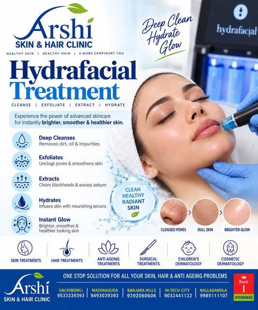 💦 Deep Clean. Hydrate. Glow.

Give your skin a refreshing reset with Hydrafacial treatment.

✔ Clea