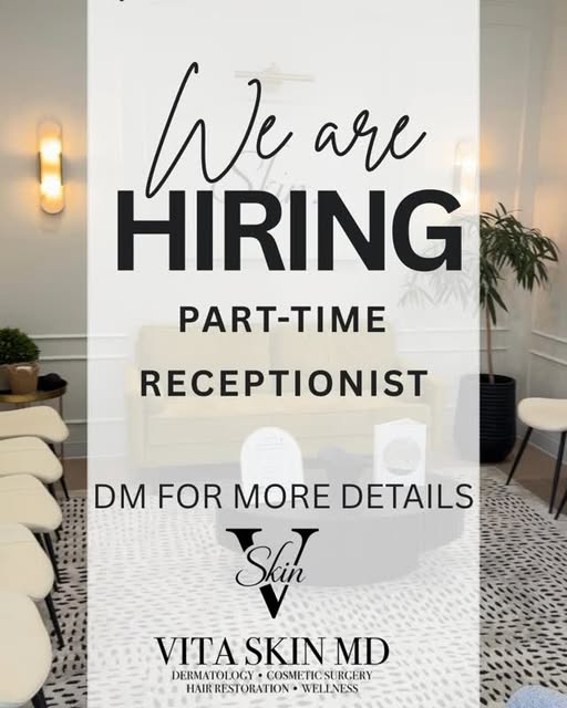 Come join our team! Now hiring a part time receptionist. Send a DM for more details