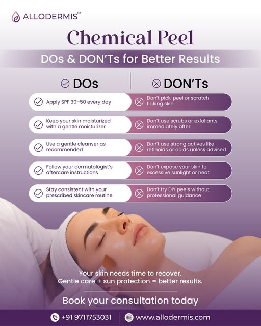 Chemical Peel Dos & Don’ts for Better Results ✨💜

Thinking about getting a chemical peel? Your afte