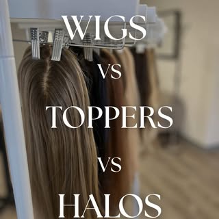 Comparing wigs, to hair toppers, to halo extensions.⁠
⁠
All three are low maintenance, gentle ways t