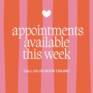 We have openings this week 9/23-9/26❤️

Wednesday - 10:00, 10:30, 1:30, 2:00, 3:00
Thursday - 10:30,