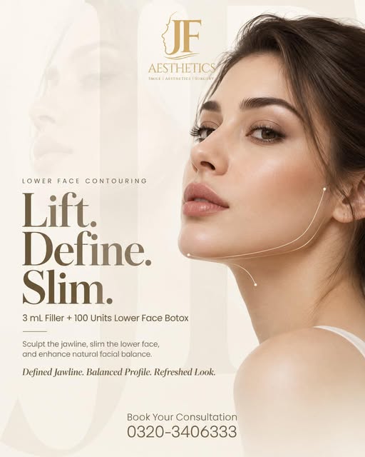 Lift. Define. Slim.

Lower face contouring at JF Aesthetics combines 3 mL Filler + 100 Units Lower F