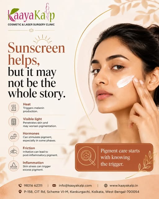 Sunscreen helps—but pigmentation can have more than one trigger.☀️

Heat, visible light, hormonal ch
