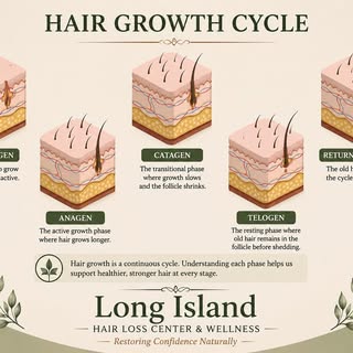 Hair grows in cycles.

• Anagen → growth phase
• Catagen → transition phase
• Telogen → resting phas