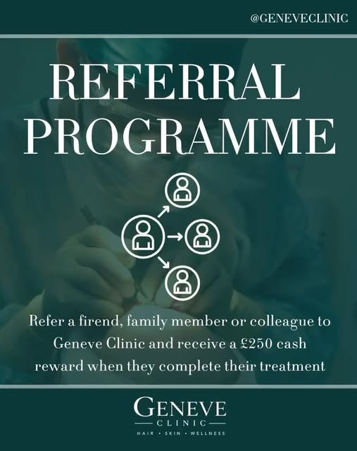 Know someone considering a hair transplant? Refer them to Geneve Clinic and receive £250. 🤝

It’s s
