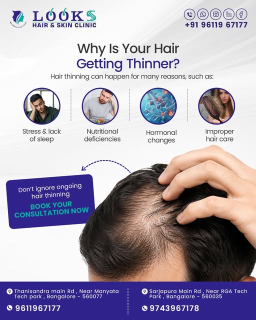 Hair thinning can have several possible causes, from stress and poor sleep to nutritional deficienci
