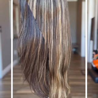 Transition into a brunette, client needed a new look for her blonde wig and gave me an old sample of