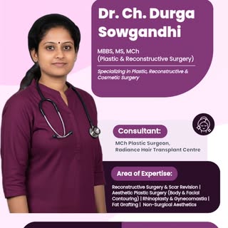 Refine, Restore, Rejuvenate. ✨

From Rhinoplasty to Body Contouring, Dr. Ch. Durga Sowgandhi (MCh Pl