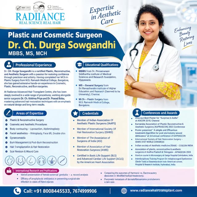 Dr. Ch. Durga Sowgandhi, MBBS, MS, MCh, Plastic & Cosmetic Surgeon at Radiance Advanced Hair Transpl
