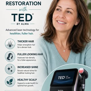 Thicker, fuller-looking hair starts at the root ✨

Our TED by ALMA hair restoration treatment is a n